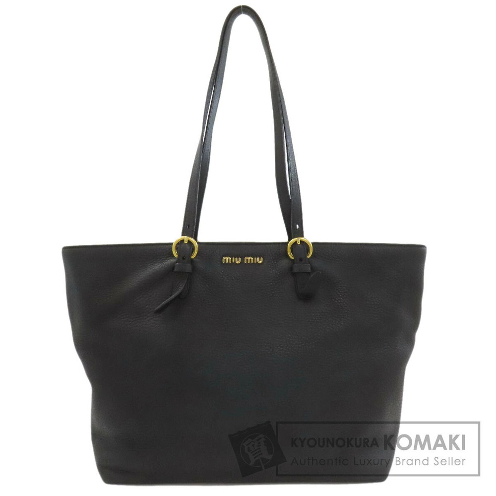 Miu Miu Vitello Daino leather tote bag dual flat handle Black